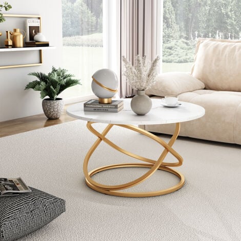 Table basse Calgary, Blanc/Or, 79.5 x 62 cm avec grande surface de travail, Vicco