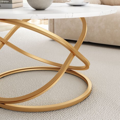 Table basse Calgary, Blanc/Or, 79.5 x 62 cm avec grande surface de travail, Vicco