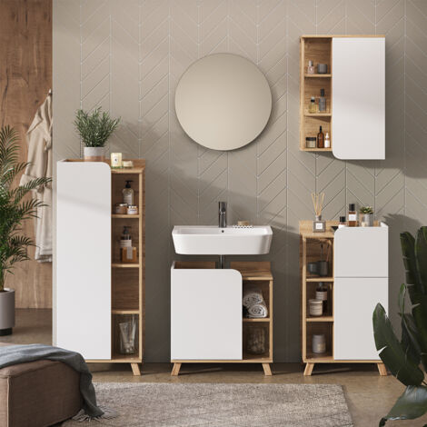 Ensemble de meubles de salle de bain Karen, Sonoma/blanc, 5 pièces, Vicco