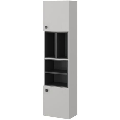 Meuble de rangement de salle de bain Gerta, Gris, 37.5 x 150 cm avec porte et compartiments ouverts, Vicco (1/5)