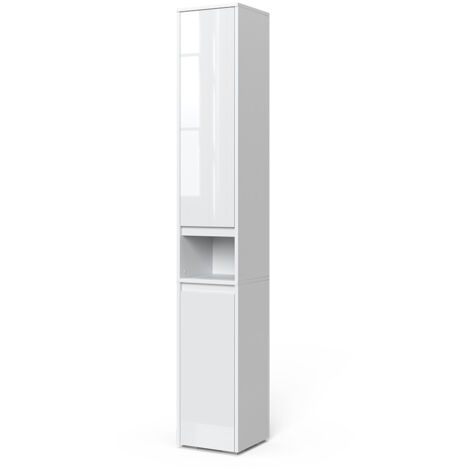 Meuble de rangement de salle de bain Majest, Blanc, 30.2 x 191.5 cm avec portes et compartiment ouvert, Vicco (1/5)