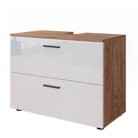 Meuble sous vasque simple Irma, Blanc brillant/Chêne doré, 80 x 58.6 cm, Vicco