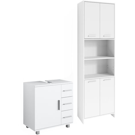 Ensemble de meubles de salle de bain Maris, Blanc, 2 pièces, avec armoire haute et meuble sous-lavabo, Vicco