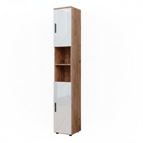 Meuble de rangement de salle de bain Irma, Chêne, 30 x 192 cm avec portes, et compartiments ouverts, Vicco