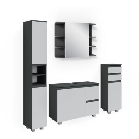 Ensemble de meubles de salle de bain J-Shape, Anthracite, 4 pièces, Vicco