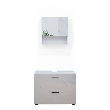 Ensemble de meubles de salle de bain Irma, Blanc Haute brillance, 2 parties, Vicco