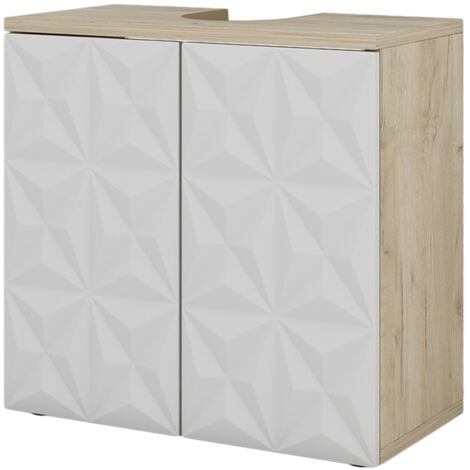 Meuble sous vasque simple Edge, Blanc, 60 x 57 cm avec 2 portes, Vicco