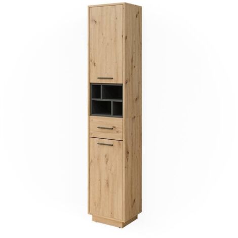 Meuble salle de bain Beatrice, Chêne Artisan/Anthracite, 38x190cm avec portes, tiroir, Vicco