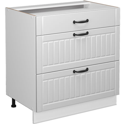 Meuble de rangement de salle de bain Fame-Line, Blanc campagne, 80 x 81.6 cm avec 3 tiroirs, sans plan de travail, Vicco