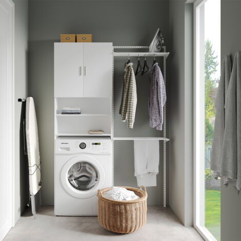 Armoire machine à laver Martha, Blanc, 64 x 190 cm avec 2 portes courtes, Vicco