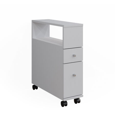 Meuble de rangement de salle de bain Fynn, Blanc, 17.6 x 61.6 cm avec 2 tiroirs, Vicco