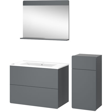 Ensemble de meubles de salle de bain Izan, Gris, 4 pièces avec armoire de milieu, Vicco