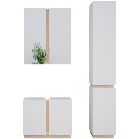 Ensemble de meubles de salle de bain Gloria, Blanc, 3 pièces, avec armoire haute, Vicco