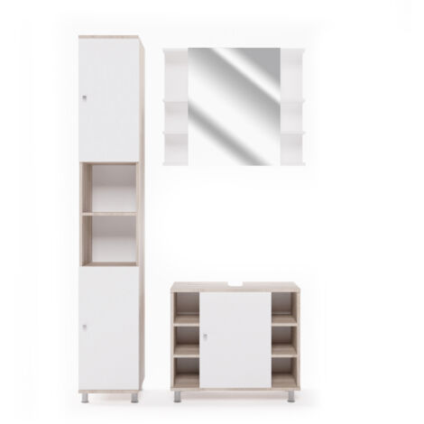 Ensemble de meubles de salle de bain Fynn, Sonoma, 3 pièces, avec armoire haute, Vicco