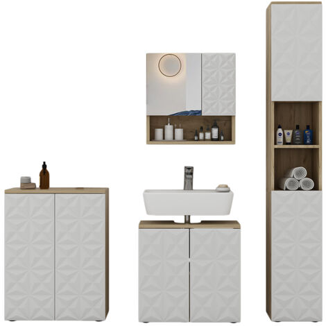 Ensemble de meubles de salle de bain Edge, Blanc, 4 parties, Vicco