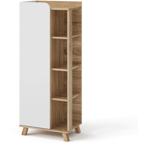 Meuble de rangement de salle de bain Karen, Sonoma/blanc, 50 x 128 cm avec porte et compartiments ouverts, Vicco