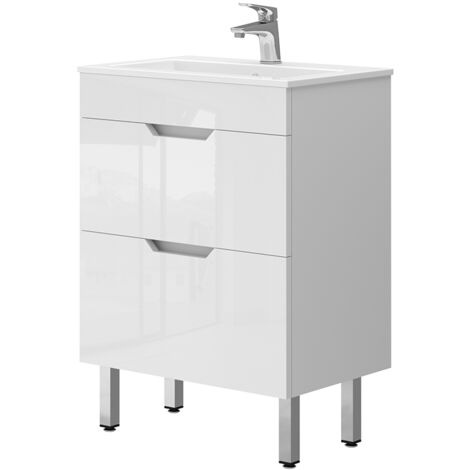 Ensemble de meubles de salle de bain Clayton, Blanc, 2 pièces, armoire basse 60 cm, Vicco (1/5)