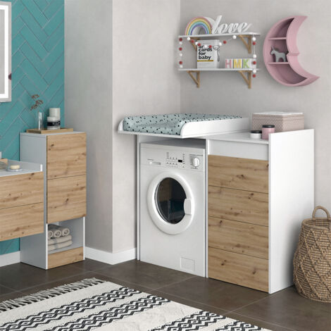 Armoire machine à laver Alf, Blanc, 116 x 98 cm avec 4 tiroirs, Vicco