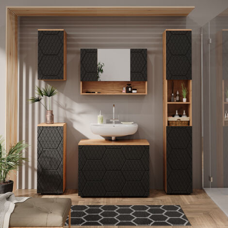 Vicco – Ensemble de meubles de salle de bain 5 pièces – Anthracite rayé – Panneaux de particules 16mm – Revêtement résine mélamine
