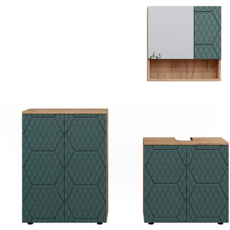 Ensemble de meubles de salle de bain Irma, Vert, 3 pièces, avec meuble bas 60 cm, Vicco
