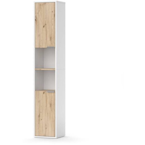 Meuble de rangement de salle de bain Henri, Blanc, 30 x 165 cm avec portes, et compartiments ouverts, Vicco