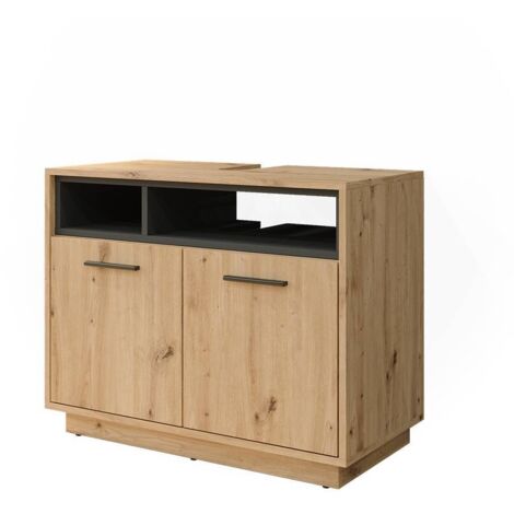 Meuble sous vasque simple Beatrice, Chêne Artisan/Anthracite, 80 x 64 cm, Vicco