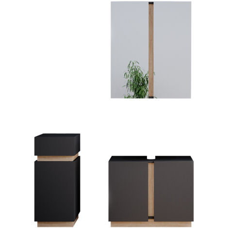 Ensemble de meubles de salle de bain Gloria, Anthracite, 3 pièces, avec armoire centrale, Vicco