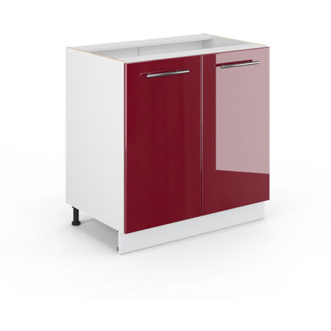 Meuble de rangement de salle de bain Fame-Line, Rouge bordeaux Haute brillance, 80 x 81.6 cm avec étagère, sans plan de travail, Vicco