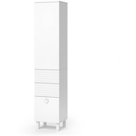 Meuble de rangement de salle de bain Sola, Blanc, 40.2 x 192.4 cm avec porte et tiroirs, Vicco