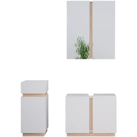 Ensemble de meubles de salle de bain Gloria, Blanc, 3 pièces, avec armoire centrale, Vicco