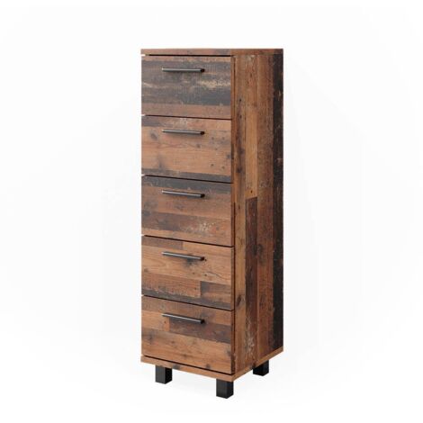 Meuble de rangement de salle de bain Ilias, Chêne rustique, 30 x 95 cm avec 5 tiroirs, Vicco