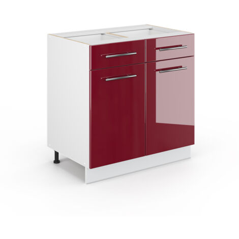 Meuble de rangement de salle de bain Fame-Line, Rouge bordeaux Haute brillance, 80 x 81.6 cm sans plan de travail, Vicco