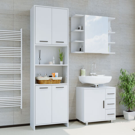 Ensemble de meubles de salle de bain Maris, Blanc, 2 parties, avec armoire haute et armoire de toilette de salle de bains, Vicco (1/5)