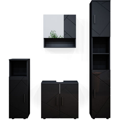 Ensemble de meubles de salle de bain Irma, Anthracite Haute brillance, 4 pièces, avec armoire haute, Vicco