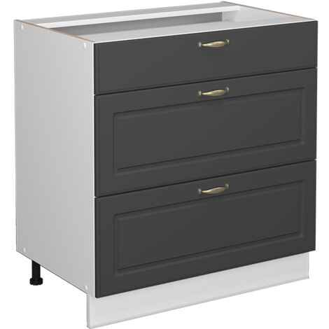 Meuble de rangement de salle de bain Fame-Line, Anthracite-or, 80 x 81.6 cm avec 3 tiroirs, sans plan de travail, Vicco