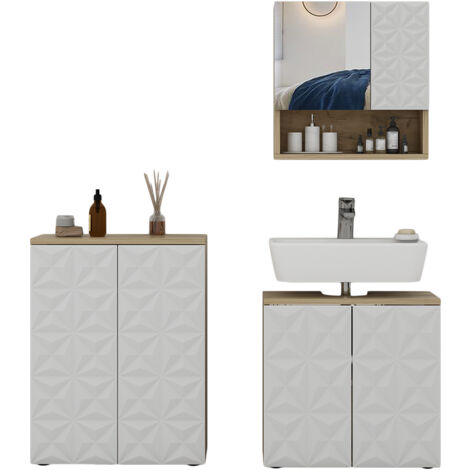 Ensemble de meubles de salle de bain Edge, Blanc, 3 parties, Vicco