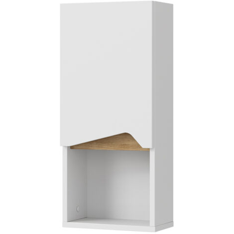 Armoire murale de salle de bain Marelle, Blanc, 30 x 67 cm avec porte et compartiment ouvert, Vicco