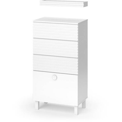 Meuble de rangement de salle de bain Sola, Blanc, 60.2 x 113 cm avec 4 tiroirs, Vicco
