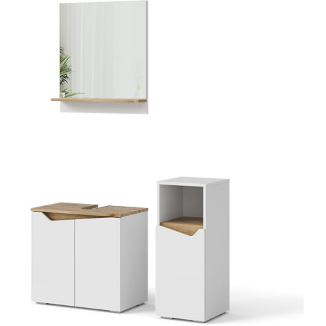 Ensemble de meubles de salle de bain Marelle, Blanc, 3 pièces, avec armoire centrale, Vicco