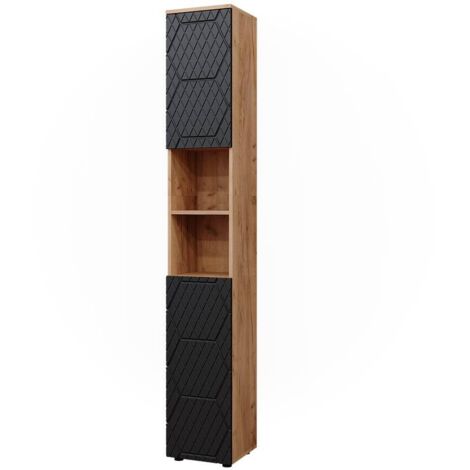 Armoire de salle de bain Irma, Anthracite avec structure en nid d'abeille, 30x192cm, Vicco