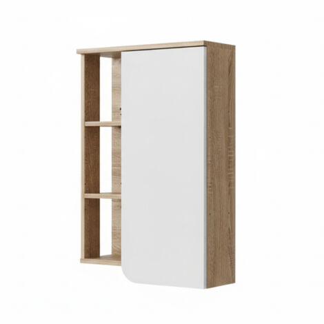 Armoire murale de salle de bain Karen, Sonoma/blanc, 50 x 75 cm avec porte et compartiments ouverts, Vicco