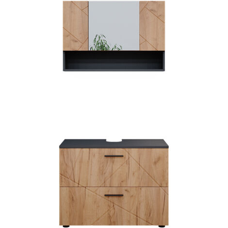 Ensemble de meubles de salle de bain Irma, Chêne doré/anthracite, 2 pièces, armoire basse 80 cm, Vicco