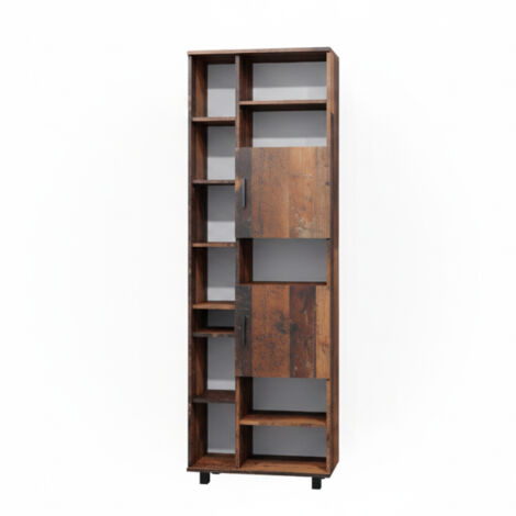 Meuble de rangement de salle de bain Ilias, Chêne rustique, 60 x 190 cm avec portes, et compartiments ouverts, Vicco