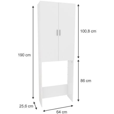 Meuble de machine à laver Martha, Blanc, 64 x 190 cm avec 2 portes longues, Vicco