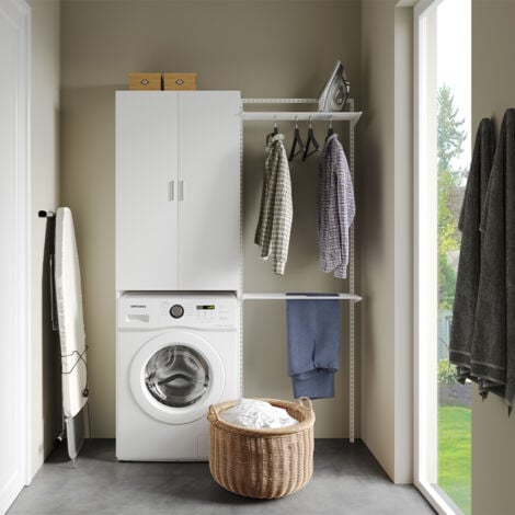 Meuble de machine à laver Martha, Blanc, 64 x 190 cm avec 2 portes longues, Vicco