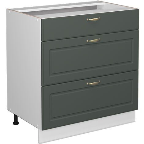 Meuble de rangement de salle de bain Fame-Line, Vert Or Campagne, 80 x 81.6 cm avec 3 tiroirs, sans plan de travail, Vicco