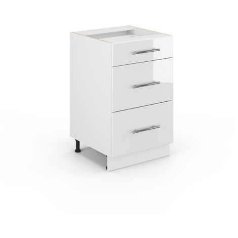 Meuble de rangement de salle de bain Fame-Line, Blanc Haute brillance, 50 x 81.6 cm sans plan de travail, Vicco