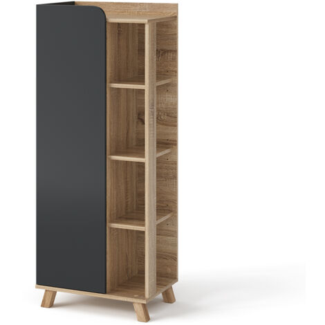 Armoire Midischrank Karen, Anthracite, 50 x 128 cm avec porte et compartiments ouverts, Vicco