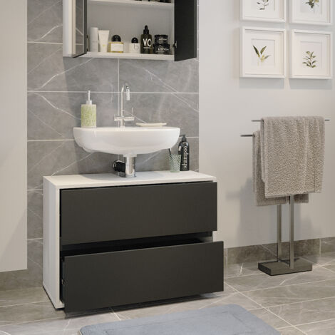 Meuble sous vasque simple Maltin, blanc/anthracite, 80.2 x 58.2 cm avec deux grands tiroirs, Vicco (1/5)