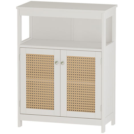 Vicco – Meuble de rangement colonne salle de bain blanc 60 x 80 cm – 2 portes – Étagère ouverte – Panneau de particules 16 mm – Revêtement mélamine (1/5)